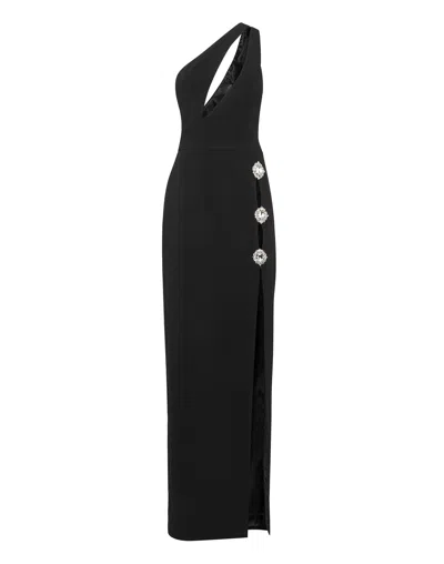 Philipp Plein Brooch-embellished Cady Maxi Dress In Black