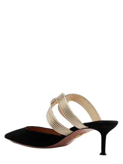 Aquazzura Escenia 50 Two-tone Metallic And Suede Mules In Black