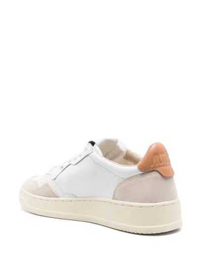 Autry Medalist Sneakers In White And Orange With Suede In White