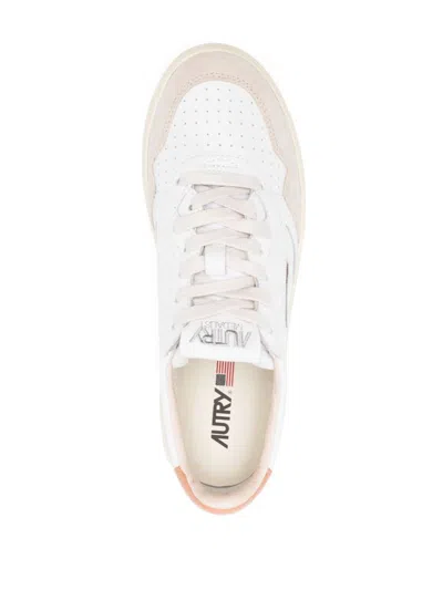 Autry Medalist Sneakers In White And Orange With Suede In White