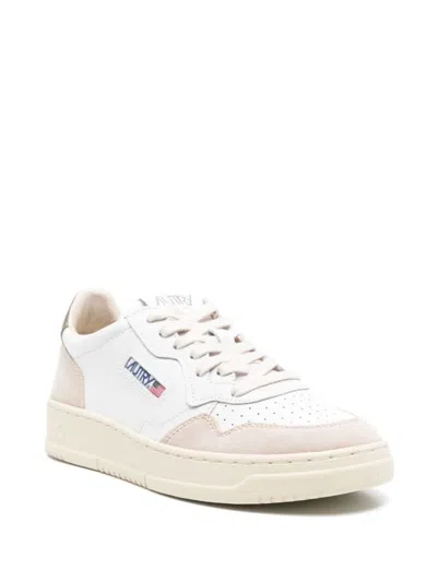 Autry Medalist Low Sneakers In Leather And Suede Color White And Covert Green In White
