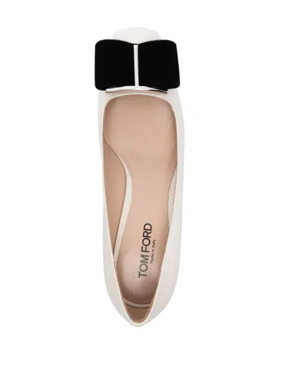 Tom Ford Audrey Velvet Bow Ballerina Pump In White