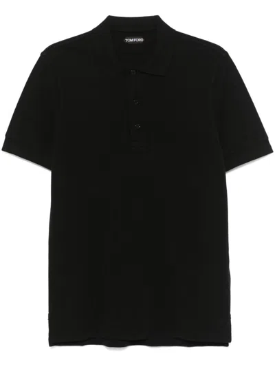 Tom Ford Pique Polo Shirt Ss Lyocell In Black
