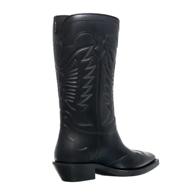 Dior Embroidered Block Heel Mid-calf Boots In Black