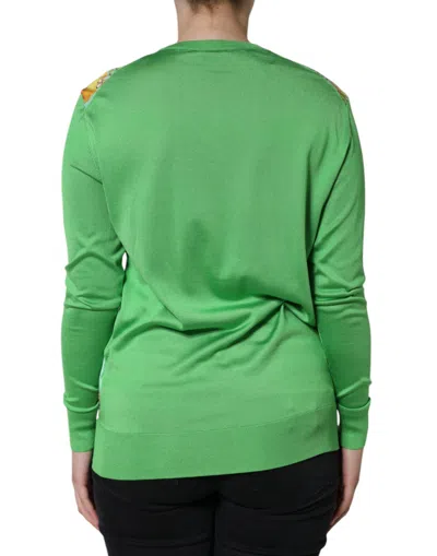 Pre-owned Dolce & Gabbana Green Silk Granita Al Limone Long Sleeves Women's Sweater ()