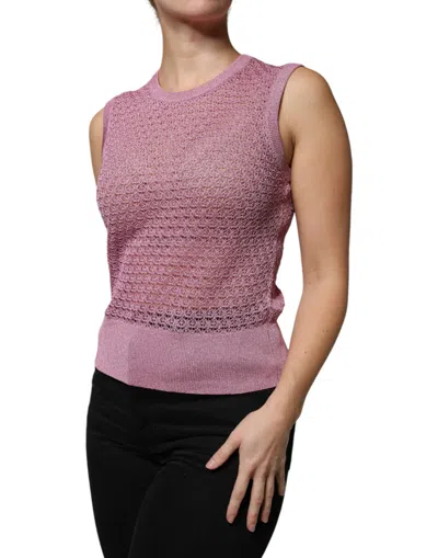 Dolce & Gabbana Pink Mesh See Through Sleeveless Tank Top In Pink