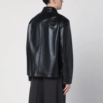 Loewe Anagram Leather Zip-up Overshirt In Black