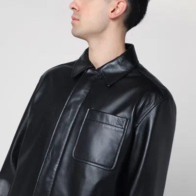 Loewe Anagram Leather Zip-up Overshirt In Black