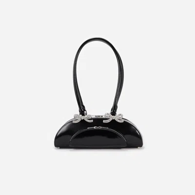 Self-portrait Black Leather Curved Shoulder Bag In Black