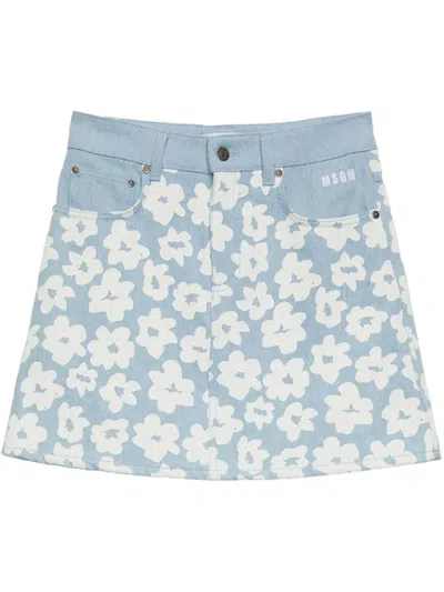Msgm Falda Semilarga - Azul Claro In Multicolor