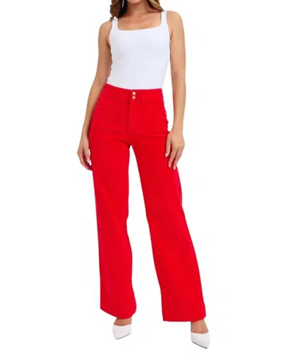 Judy Blue Corduroy Wide Leg Trouser In Red In Red