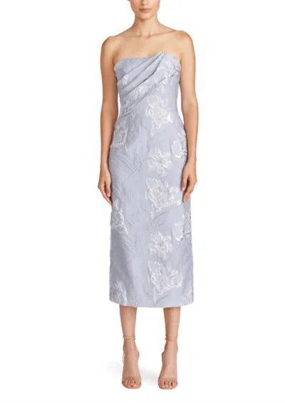 Monique Lhuillier Jacqueline Jacquard Midi Dress In Silver In Silver