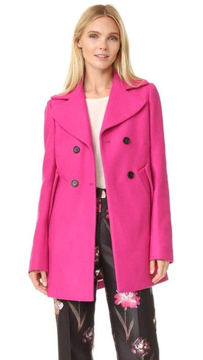 Rochas Wool Coat In Bright Pink