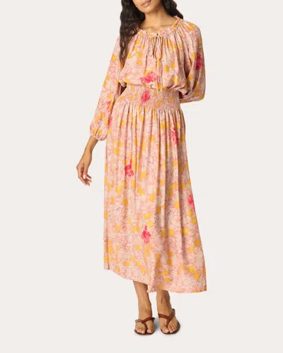 Natalie Martin Women's Bella Floral Silk Smocked Midi Skirt In Orange
