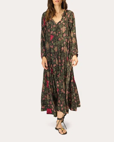 Natalie Martin Women's Fiore Floral Silk Pleated A-line Maxi Dress In Black