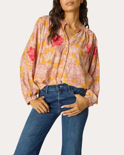 Natalie Martin Women's Tolan Floral Silk Gathered Button-up Shirt In Orange