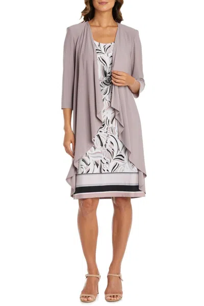 R & M Richards 3/4 Sleeve 2-piece Jacket & Dress Set In Mocha In Brown