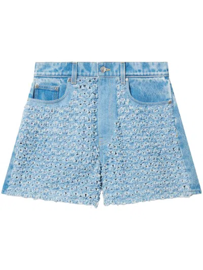 Stella Mccartney Denim Shorts With Frayed Texture And Pockets In Blue