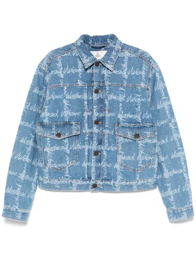 Vivienne Westwood Marlene Jacket Laser Denim Vw-grid-blue Xl Men In Grid/blue