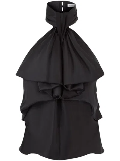 Nina Ricci Halterneck Silk Blend Top In Black