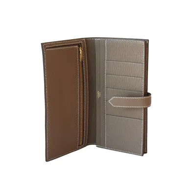 Pre-owned Hermes Bearn Epsom Wallet Gold Hardware Etoupe In Os