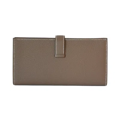Pre-owned Hermes Bearn Epsom Wallet Gold Hardware Etoupe In Os