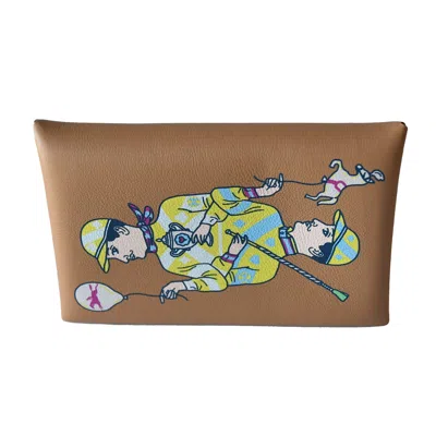 Pre-owned Hermes Calvi Duo Swift Jockey Card Holder Chai