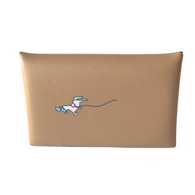 Pre-owned Hermes Calvi Duo Swift Jockey Card Holder Chai