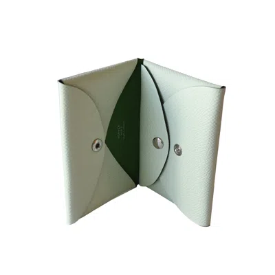 Pre-owned Hermes Calvi Epsom Card Holder Vert Mint In Os
