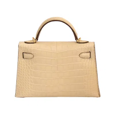 Pre-owned Hermes Kelly Sellier 20 Matte Croc Gold Hardware Vanille In Os