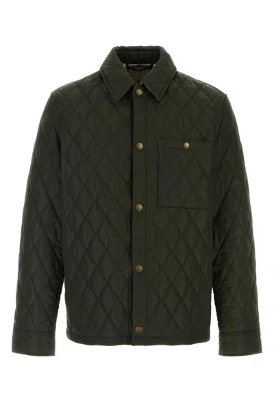 Burberry Green Quilted Jacket With Classic Collar In Tech Fabric Man In Green