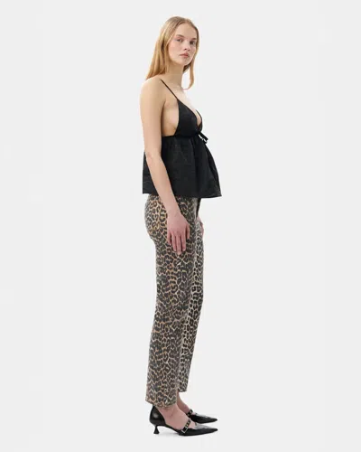 Ganni Betzy Leopard Cropped Jeans In Animal Print