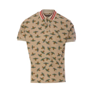 Vivienne Westwood Orb Logo Print Polo Shirt In Beige