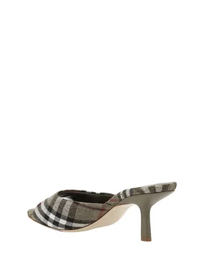 Burberry Khaki Check Linen Blend Mews High Mules In Multicolour