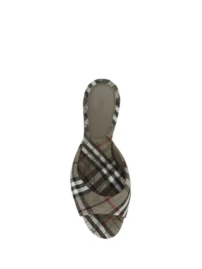 Burberry Khaki Check Linen Blend Mews High Mules In Multicolour
