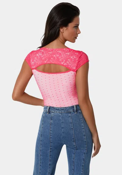 Bebe Swiss Dot Lace Bodysuit In Mary's Rose,raspberry