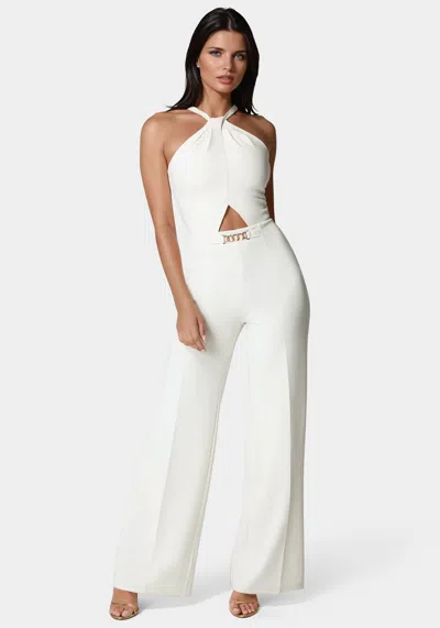Bebe Halter Palazzo Leg Jumpsuit In Pristine