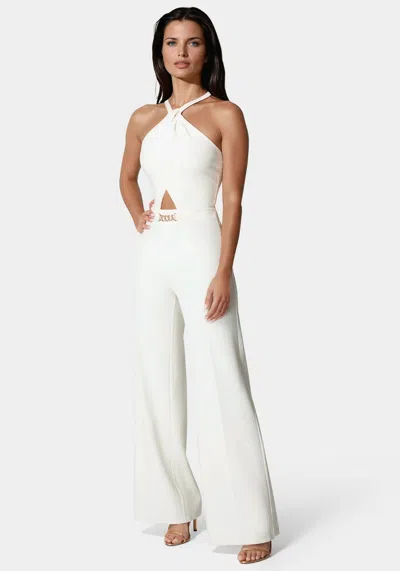 Bebe Halter Palazzo Leg Jumpsuit In Pristine
