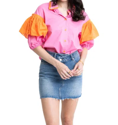 Karlie Ruffle Colorblock Top In Bubblegum In Pink