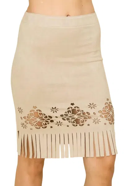 Vocal Apparel Lonni Laser Cut Fringe Skirt In Natural In White