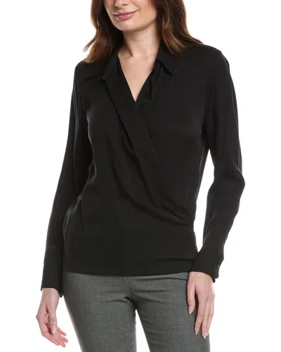 Theory Wrap Silk Blouse In Black