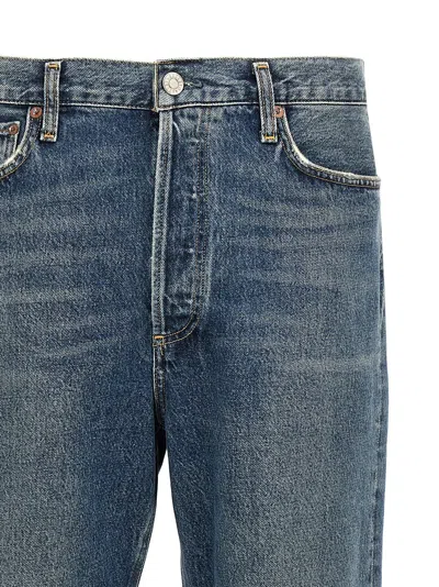 Agolde Blue Five-pocket Jeans With Lightened Effect In Regenerative Cotton Man