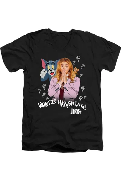 Tom And Jerry Movie What Is Happening Short Sleeve Adult V Neck Premium Cotton Tee / T-shirt In Black
