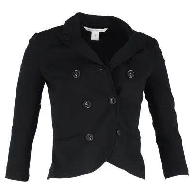 Diane Von Furstenberg Double Breasted Button Blazer In Black Cotton In Black