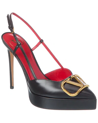 Valentino Womens Black Vlogo 120 Pointed-toe Leather Slingback Courts In Black