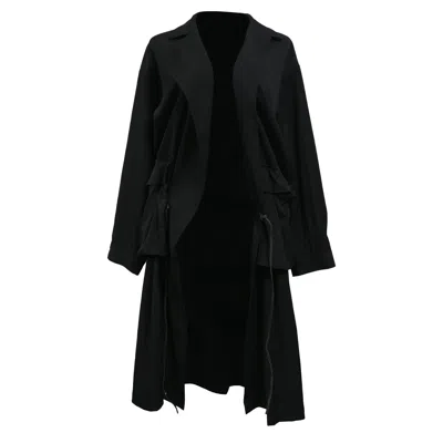 Yohji Yamamoto Noir Oversized Trench Coat In Black Wool In Black