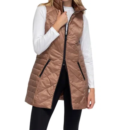 Anorak Chevron Quilted Long Vest In Taupe In Grey