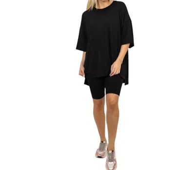 Karlie Ribbed Crew Knit Tunic Top In Black In Black