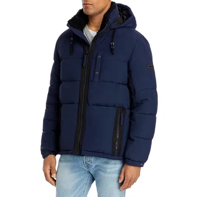 Andrew Marc Mens Water Resistant Quilted Puffer Jacket In Blue