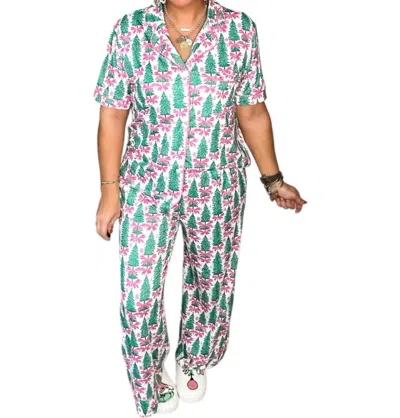 Blakeley Tis The Season Luxe Pajama Set In Green/pink/white In Multi